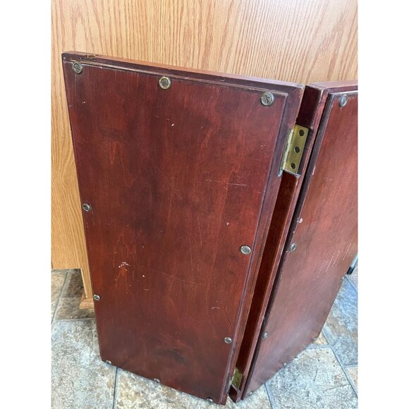 Antique Handmade Hand Carved Folding Wooden Mirror Perfect Symmetry Table Top 12 - Picture 4 of 10